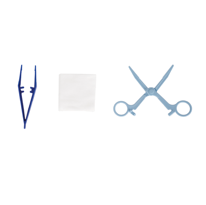 KER70031-SET MEDICAZIONE 1 PINZA ANATOMICA, 5 GARZE 7,5X7,5cm TNT, 1 PINZA KOCHER