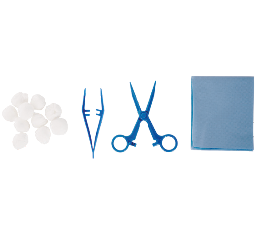 ker70036-SET MEDICAZIONE CON 1 TELO 38X45cm, 1 PINZA ANATOMICA, 1 PINZA KOCHER, 10 TAMPONI TNT
